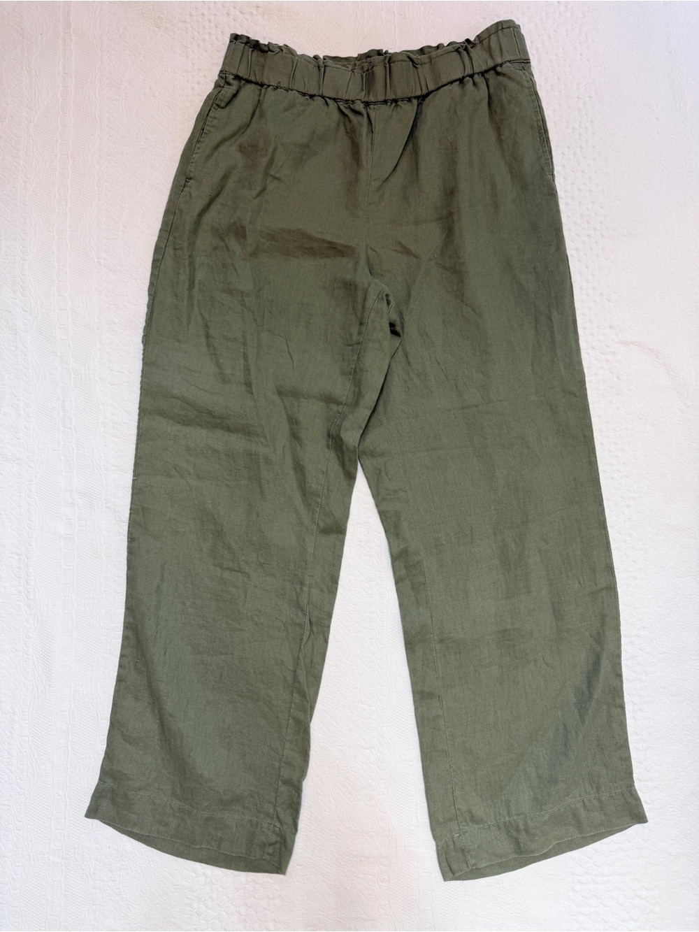 Talbots Nantucket Pull On Wide Leg Linen Pants Green Women’s Medium Petite MP